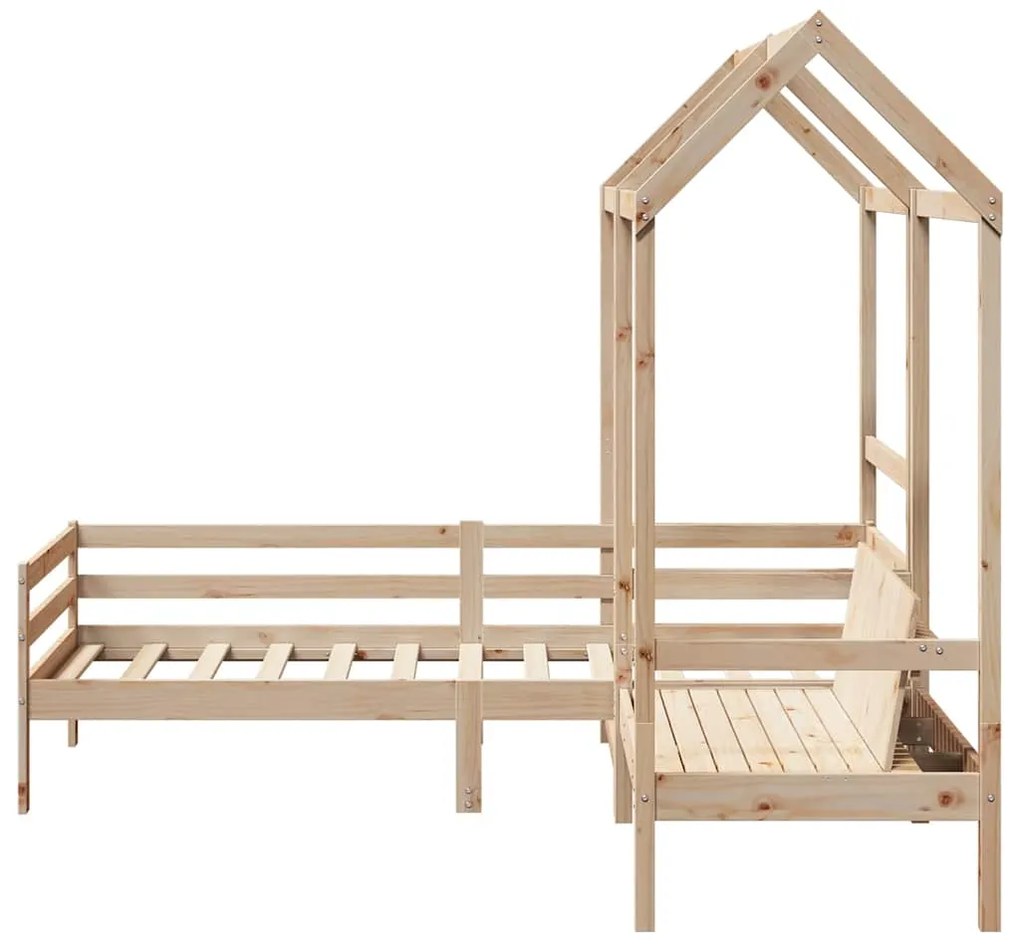 Conj. de sofá-cama e banco com telhado 80x200 cm pinho maciço