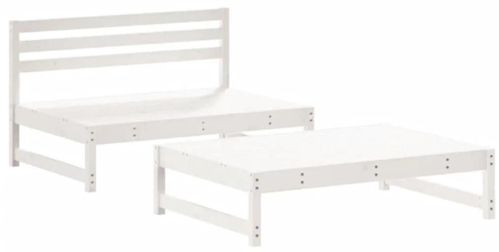 2pcs conjunto lounge jardim c/ almofadões madeira maciça branco