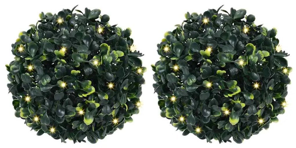 vidaXL Bolas artificiais de buxo com luzes LED 2 pcs verde 22 cm