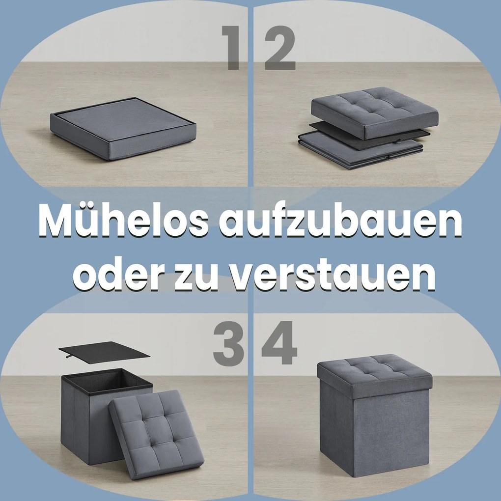 Banco com espaço de arrumação em veludo 38 x 38 x 38 cm cinzento ardósia