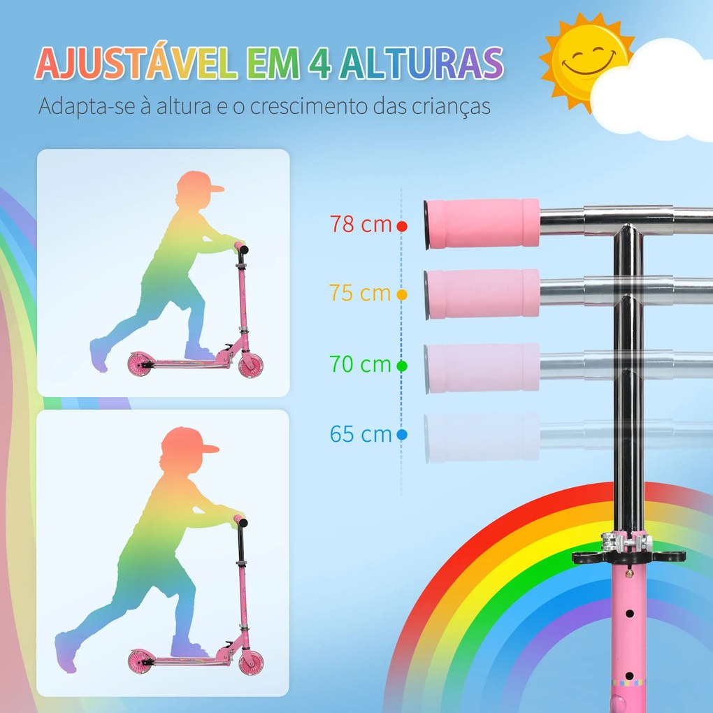 HOMCOM Trotinete para Crianças Dobrável Trotinete Infantil com Luzes e