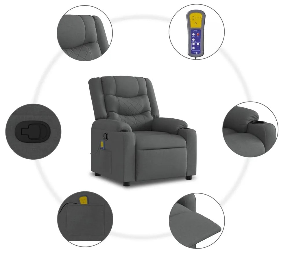Poltrona elevatória de massagens tecido cinzento-escuro