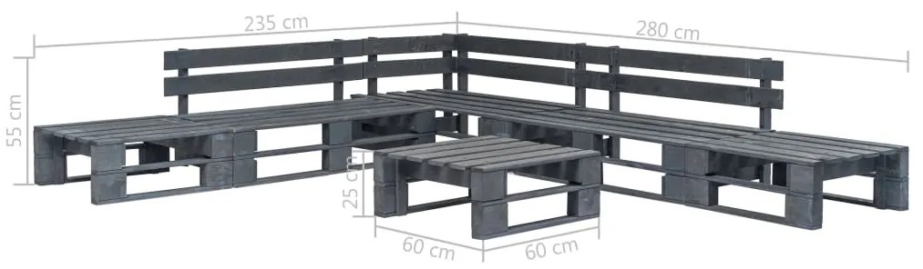 6 pcs conjunto lounge de jardim paletes madeira cinzento