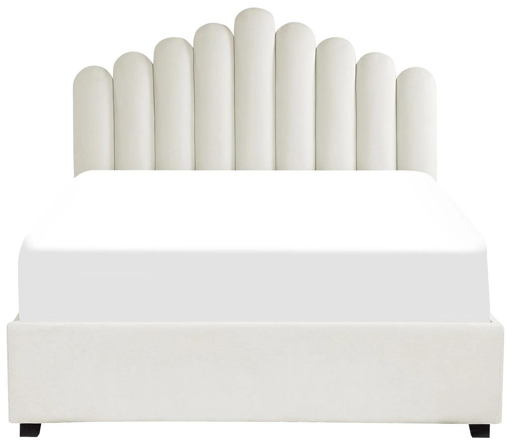 Cama de casal com arrumação em veludo branco creme 140 x 200 cm VINCENNES Beliani
