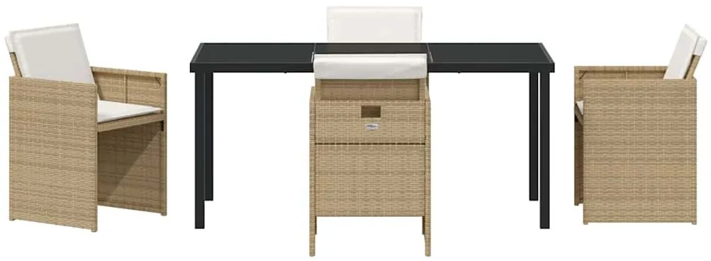 Conjunto de Jantar de Jardim com 5 Peças e Almofadas Beje em Rattan Si