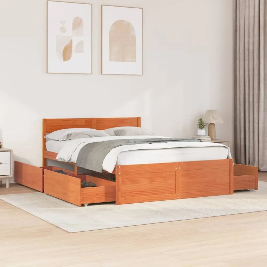 VidaXL Cama sem colchão 140x190 cm pinho maciço castanho-mel