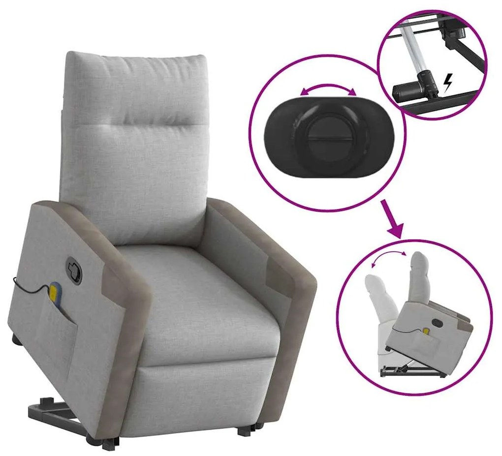 Poltrona elevatória de massagens tecido cinzento-nublado