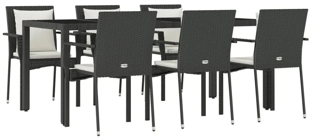 7 pcs conjunto de jantar p/ jardim c/ almofadões vime PE preto