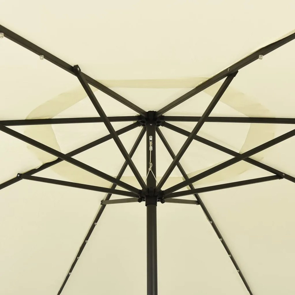 Guarda-sol de jardim com luzes LED 400 cm areia