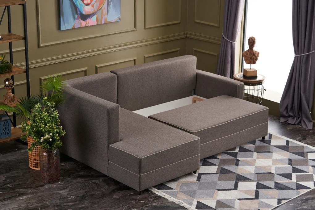 Sofá-Cama de Canto Ece – Castanho – 242x88x90 cm