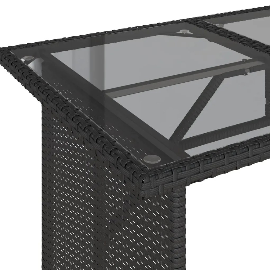 Mesa de jardim com tampo de vidro 110x68x70 cm vime PE preto