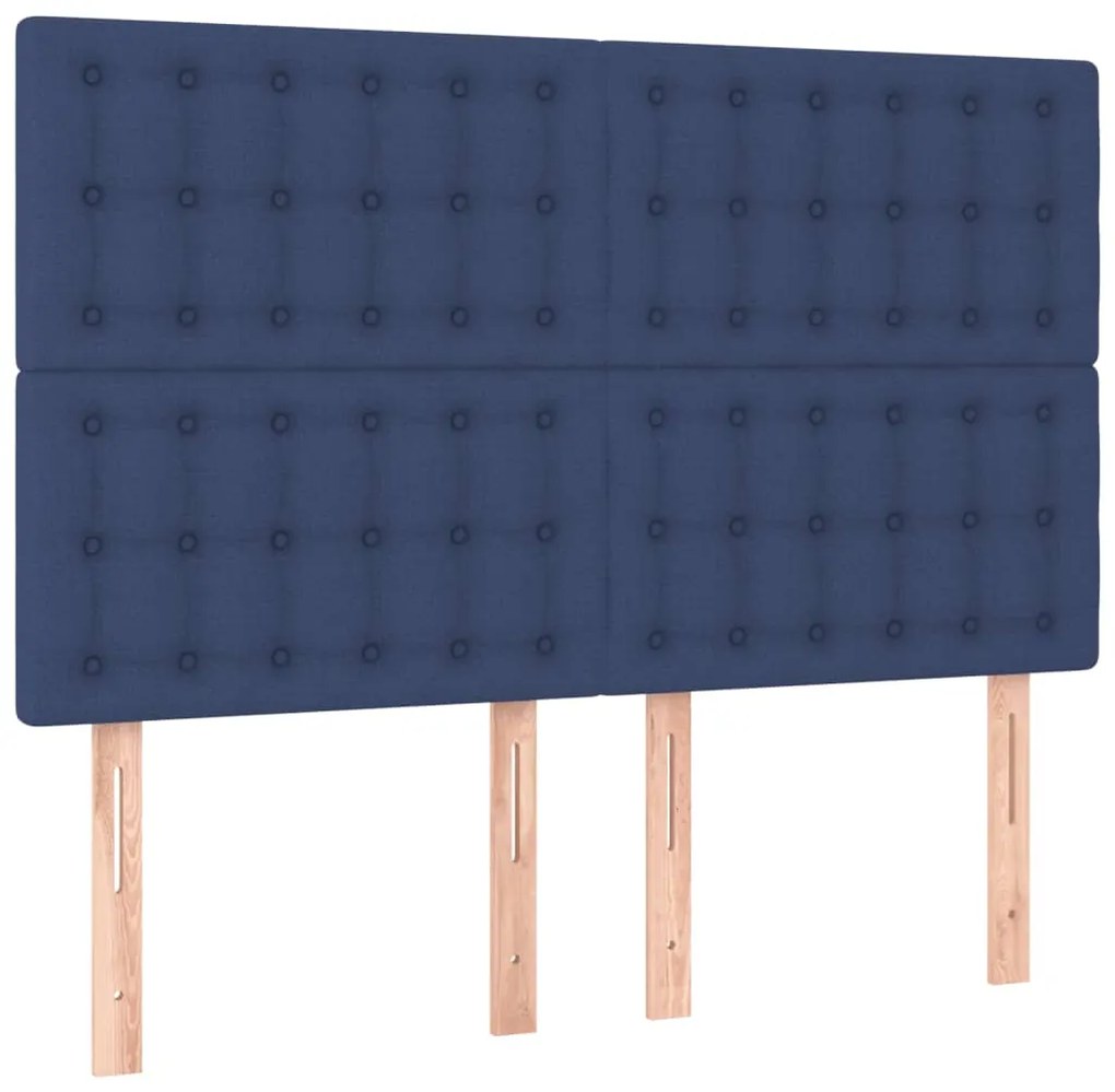 Cama box spring c/ colchão e LED 140x200 cm tecido azul