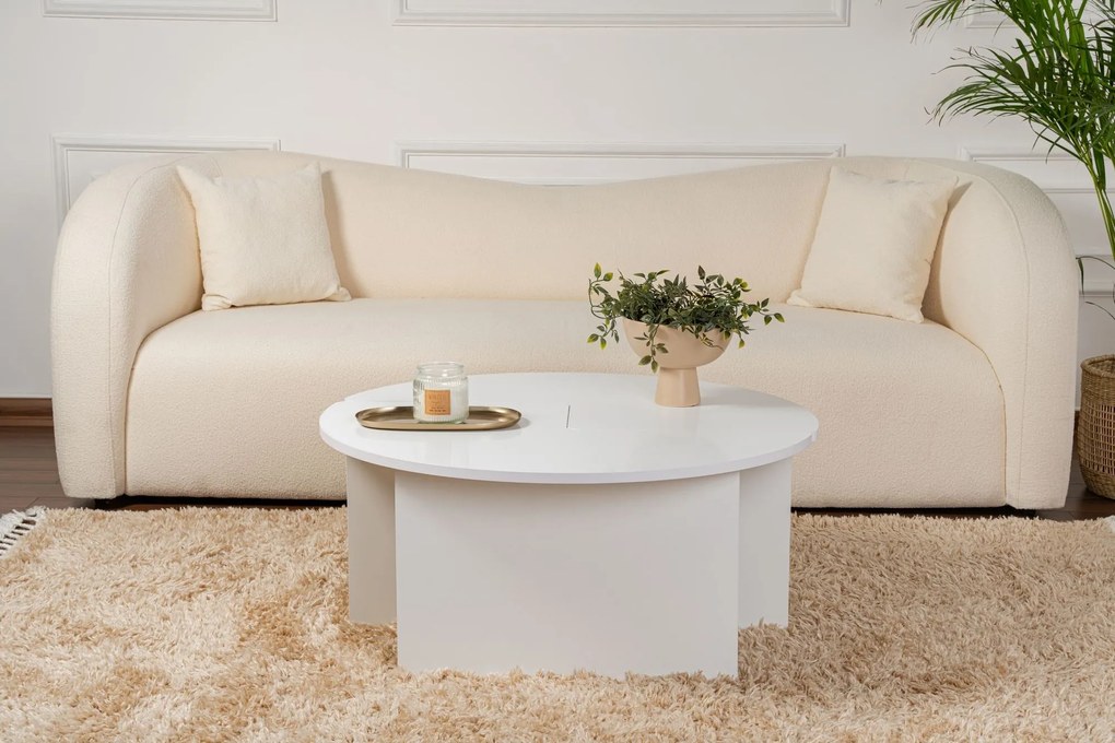 Mesa de Café Moira - Branco Natural - Ø90x41 cm