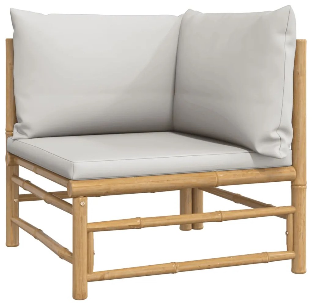 7 pcs conj. lounge de jardim bambu c/ almofadões cinzento-claro