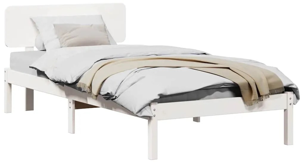 Estrado de Cama com Cabeceira Branco 80 x 200 cm em Madeira de Pinho S