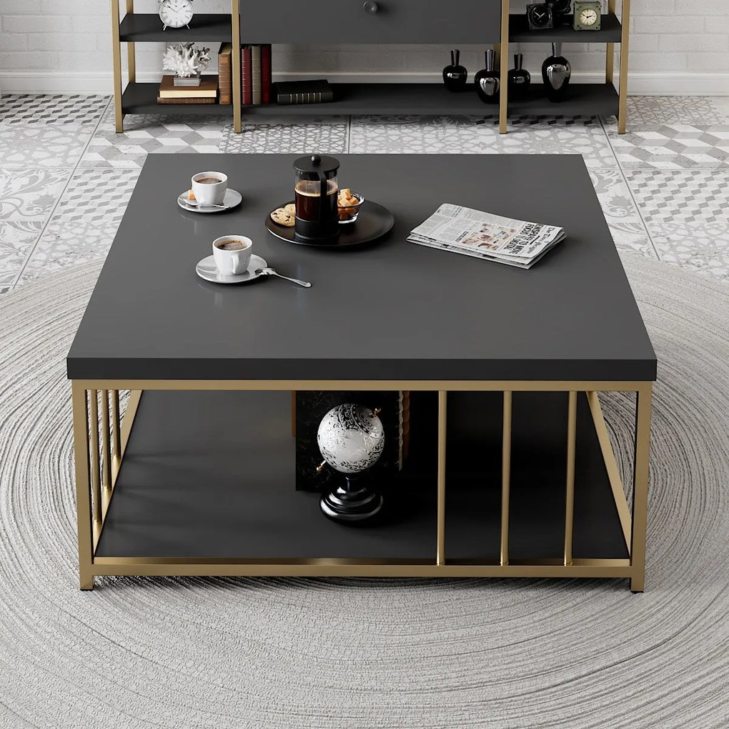 Mesa de Centro Zenn – Antracite/Gold – 90x90x40 cm