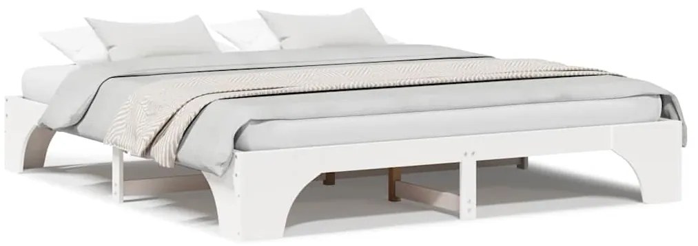 Cama Branca 200x200 cm de Madeira de Pinheiro Sólido