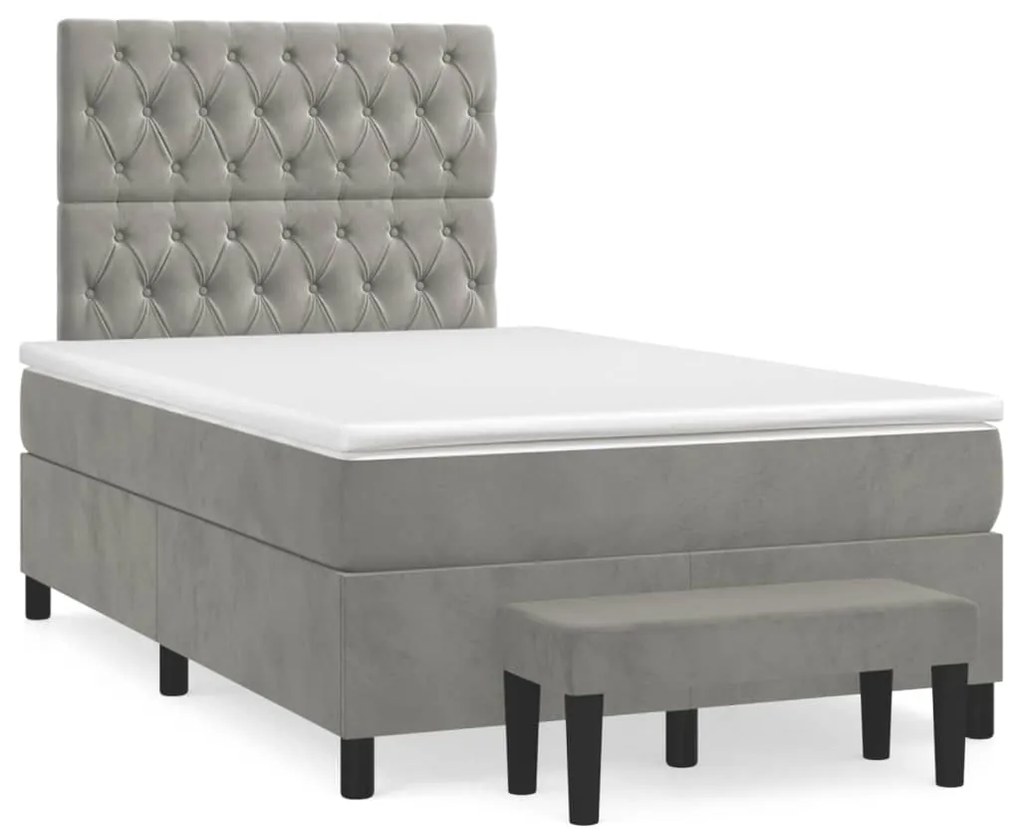 vidaXL Cama boxspring com colchão 120x190 cm veludo cinzento-claro