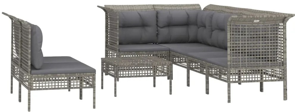 8 pcs conjunto lounge de jardim c/ almofadões vime PE cinzento