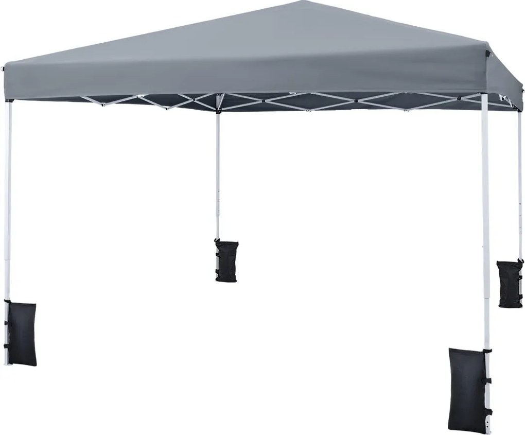 Tenda dobrável instantânea de 3x3 m com 4 pesos areia, saco de transporte, proteção solar e Estrutura de aço para jardim, festas, eventos, Cinzenta