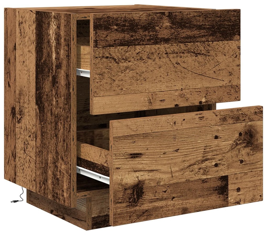 Cabeceira vidaXL com luzes LED Madeira Velha 45x40x55 cm