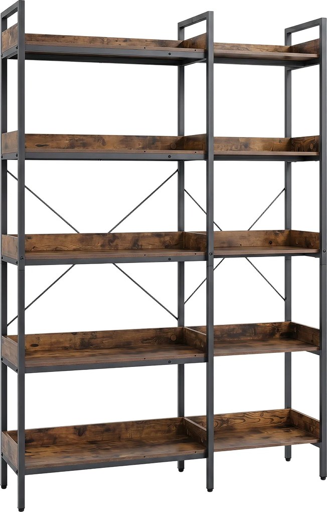 Estante de Canto com 5 Níveis, 113 x 30 x 167 cm, Montagem em L ou em Linha Reta, Castanho+Preto