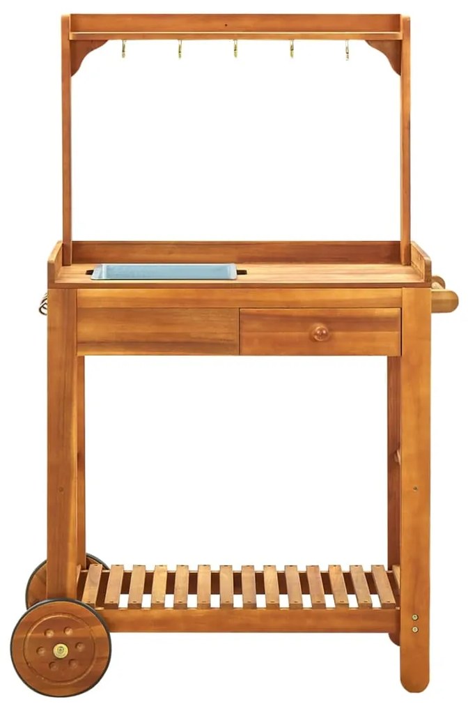 Trólei de cozinha/jardim madeira acácia maciça 92x43,5x141,5 cm
