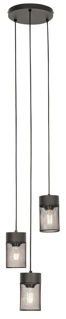 Candeeiro de suspensão industrial preto 3 luzes - Jim
