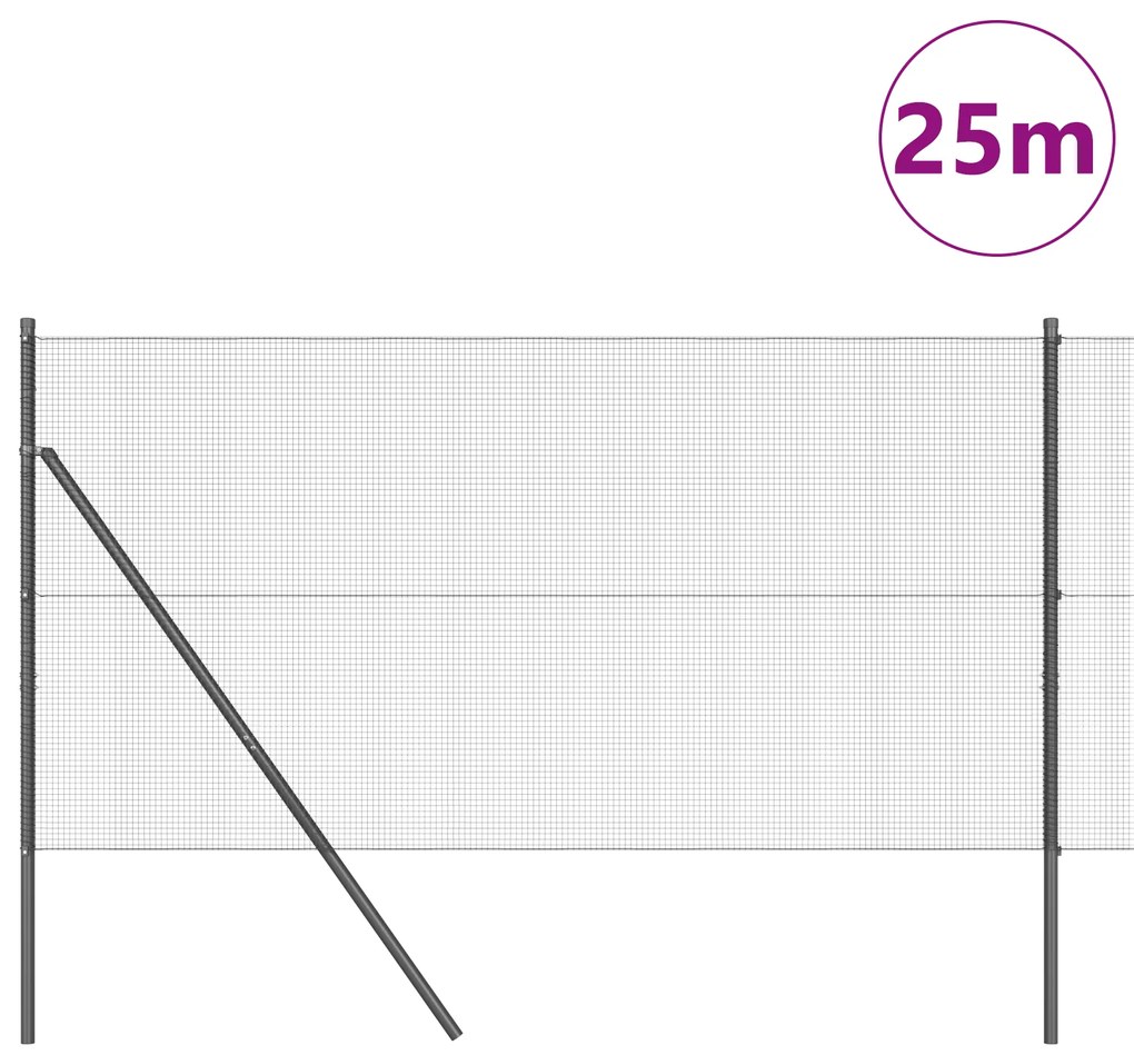 Cerca de Fios Soldados com 13 Postes Cinza 1.2x25 m de Aço