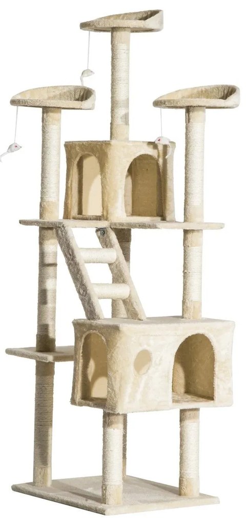 PawHut Arranhador para Gatos Centro de Atividade com Poste Cor: Bege - 60 x 50 x 180 cm