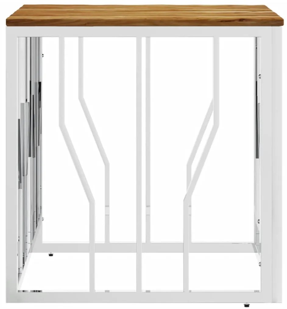 Mesa de centro aço inoxidável/madeira de acácia maciça prateado