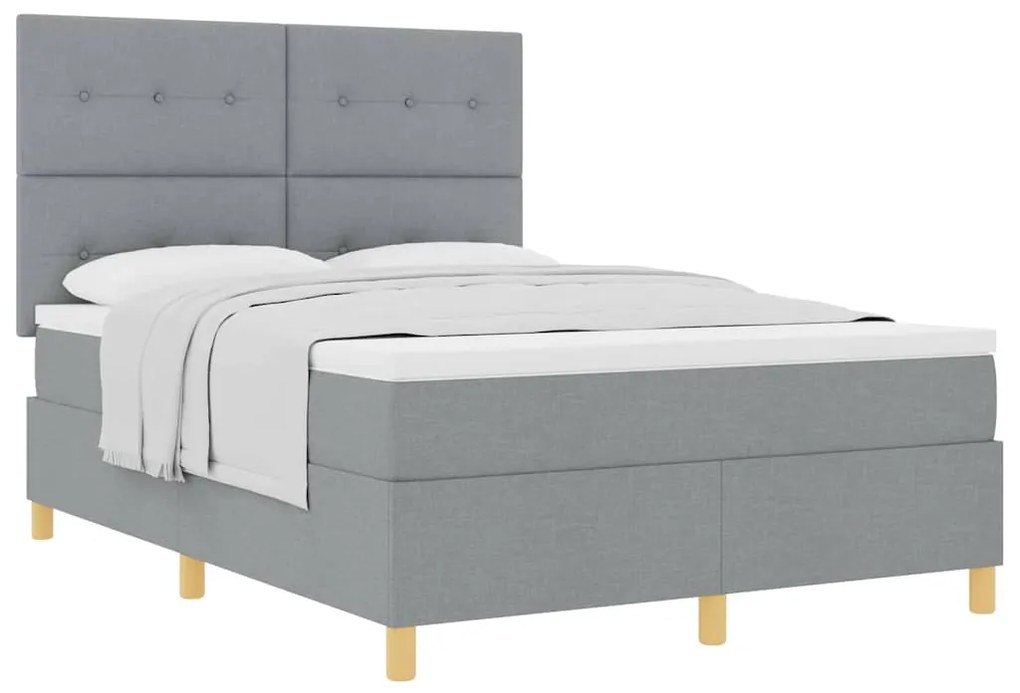 Cama Box Spring com Colchão Cinza Claro 140x190 cm Tecido