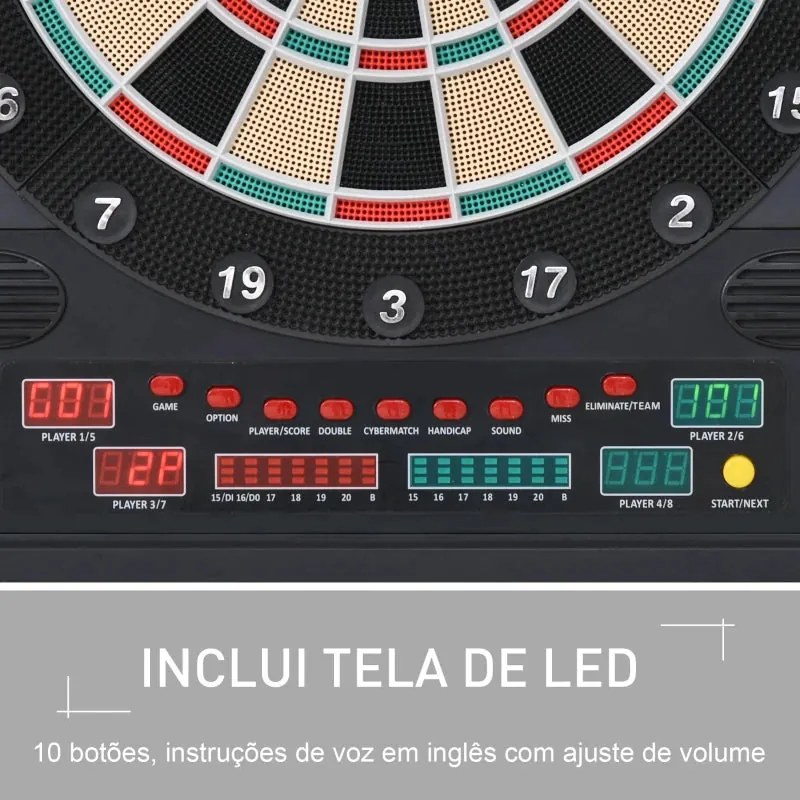 Alvo eletrônico digital para até 8 jogadores com 12 dardos e 30 pontas