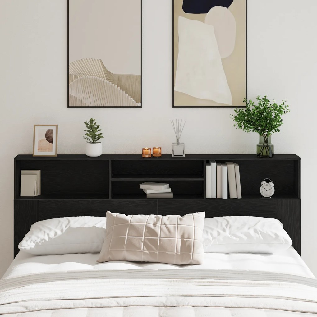 vidaXL Cabeceira de Cama Oak Preto , 200 x 19 x 103,5 cm, Madeira Engenheirada