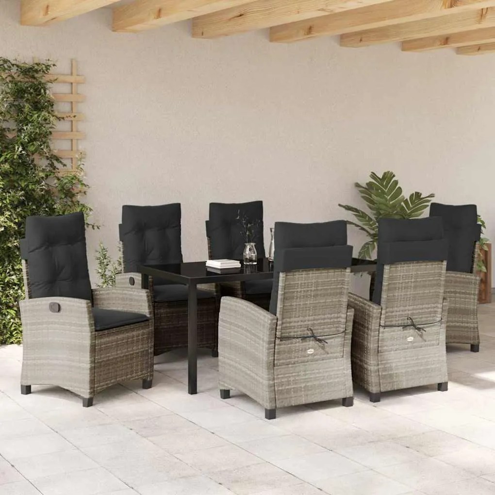 Conjunto de Jantar de Jardim com 7 Peças e Almofadas - Cinza Claro de