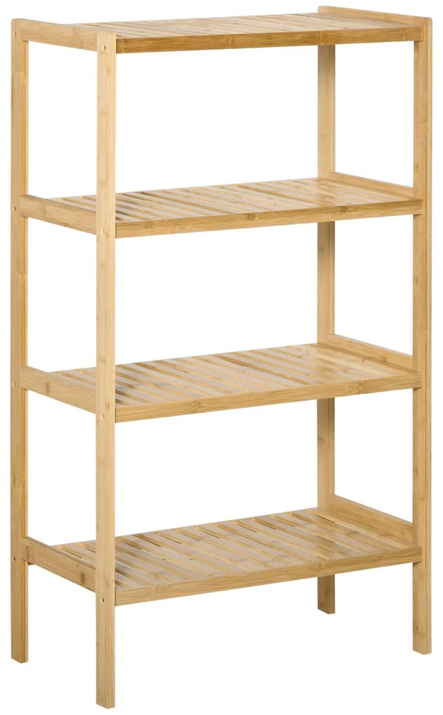 HOMCOM Estante Bambu 4 Níveis Organizador Multifuncional Casa Banho Cozinha Sala Estar 62x33x112cm Cor Natural