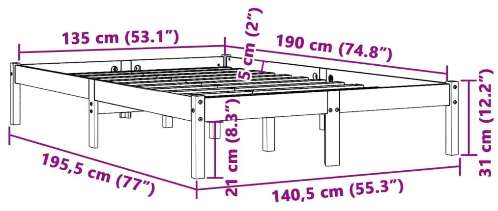 Estrutura de cama 135x190 cm madeira pinho maciça castanho cera