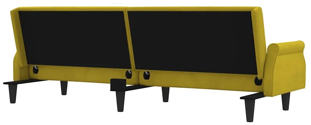 Sofá-cama com apoio de braços veludo amarelo