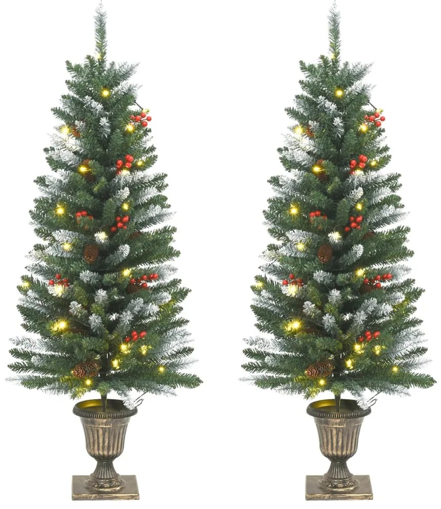 vidaXL Árvores de Natal artificiais 2 pcs 100 LEDs 120 cm verde/branco