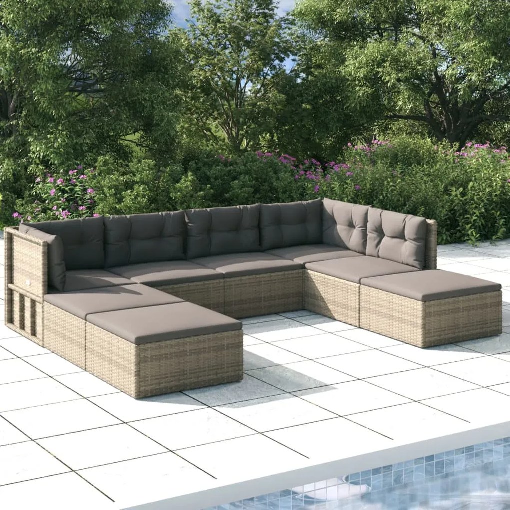 vidaXL 8 pcs conjunto lounge de jardim c/ almofadões vime PE cinzento