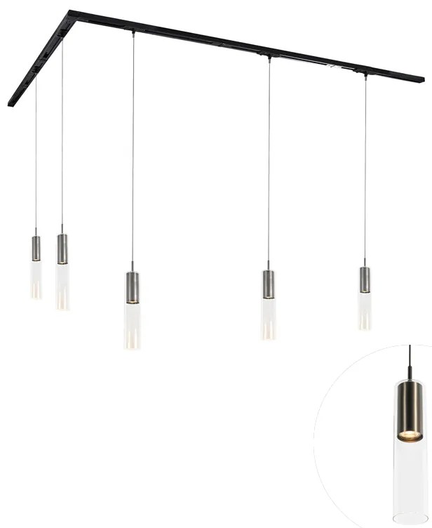 Sistema de iluminação de trilho moderno com 5 pendentes Gunmetal monofásicos - Iconic Lloyd