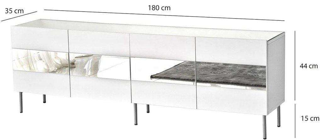 Móvel TV Leon – Branco e Prateado – 180 cm x 59 cm x 35 cm