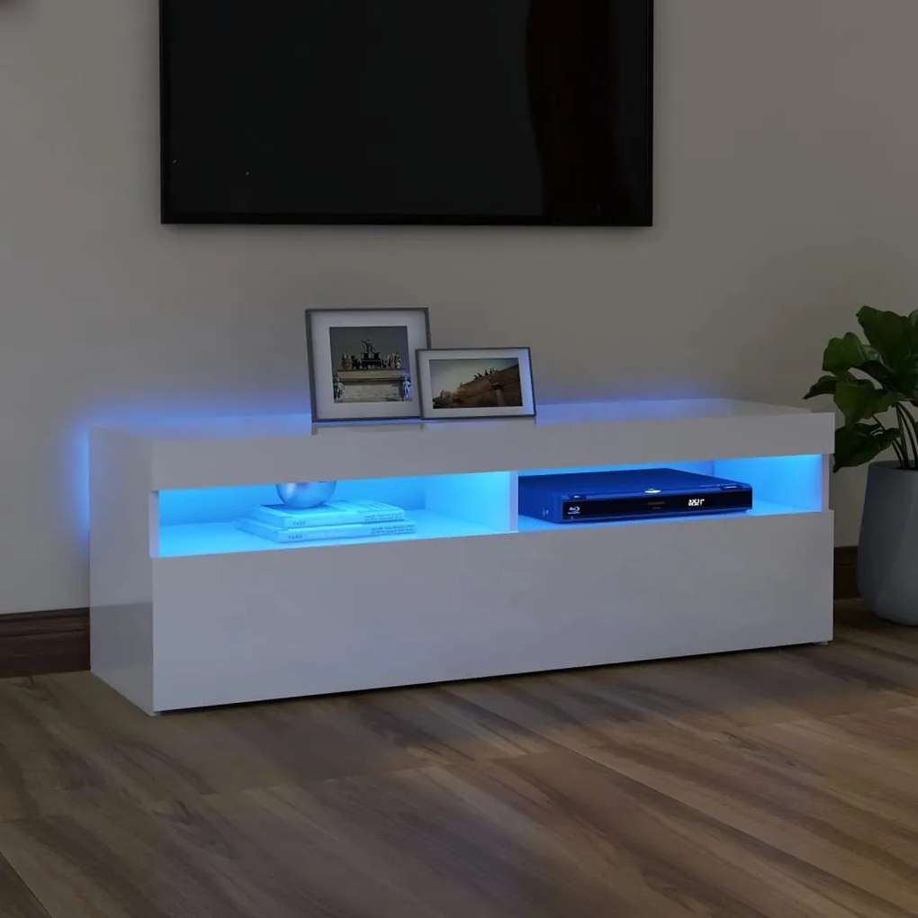 804379 vidaXL Móvel de TV com luzes LED 120x35x40 cm branco brilhante