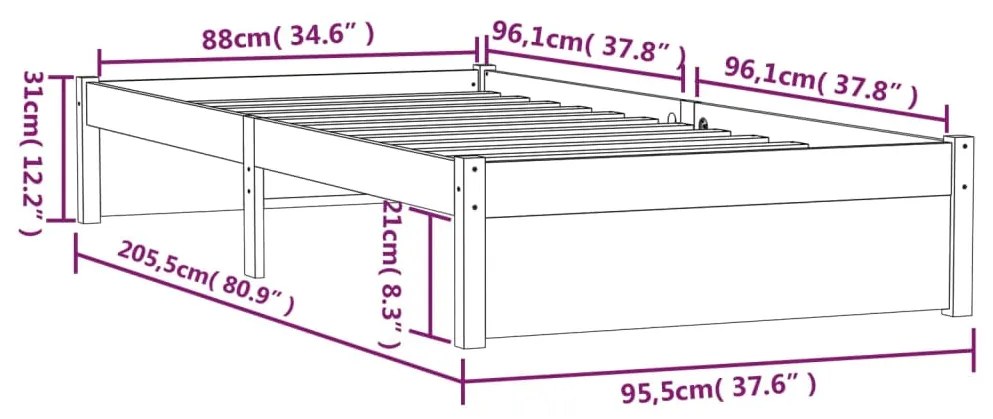 Estrutura de cama 90x200 cm madeira maciça castanho mel