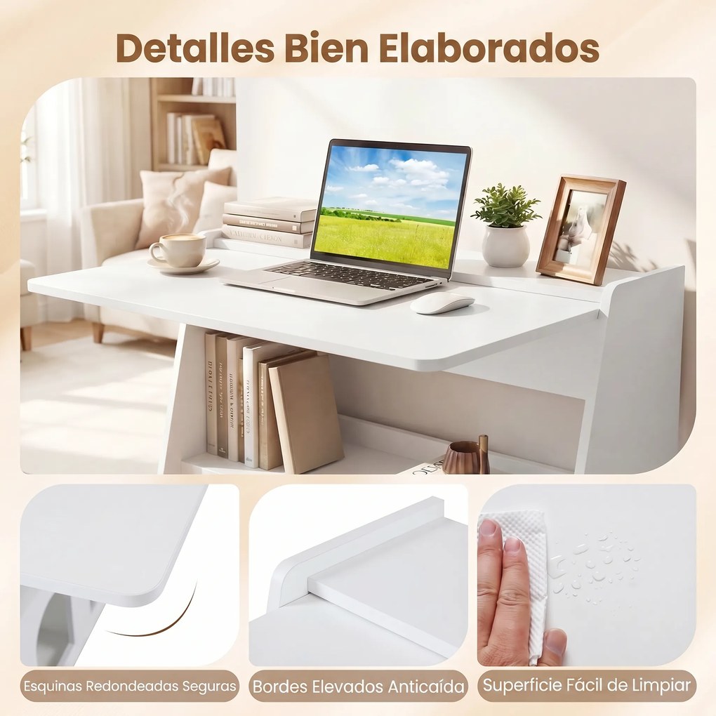 Secretária para Computador com Rodas, 78,5 x 57,5 x 80 cm, Ala Lateral Dobrável, Branco