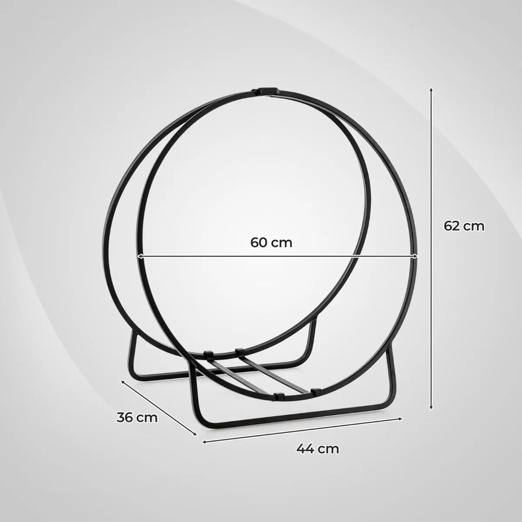 Suporte tubular de metal para lenha 60 cm Carga 230 kg Suporte de armazenamento de lenha para lareira Fogão a lenha Preto