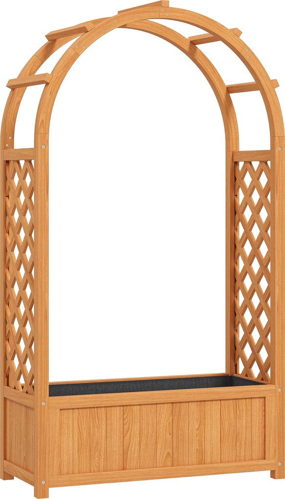 Outsunny Canteiro Elevado Vaso com Treliça, Arco Treliça Vaso de Madeira 83 x 36 x 145cm Castanho claro | Aosom Portugal