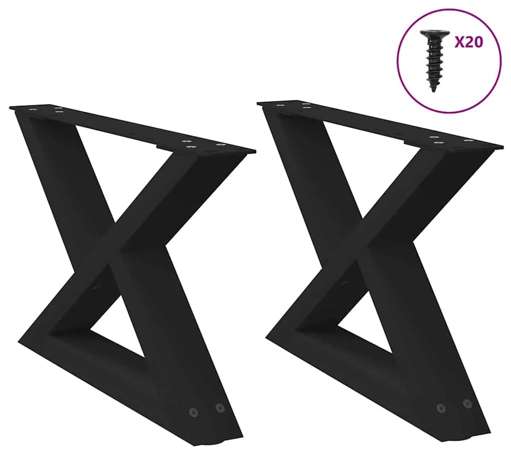 vidaXL Pés para mesa de centro 2 peças preto 50x(30-31,3) cm aço