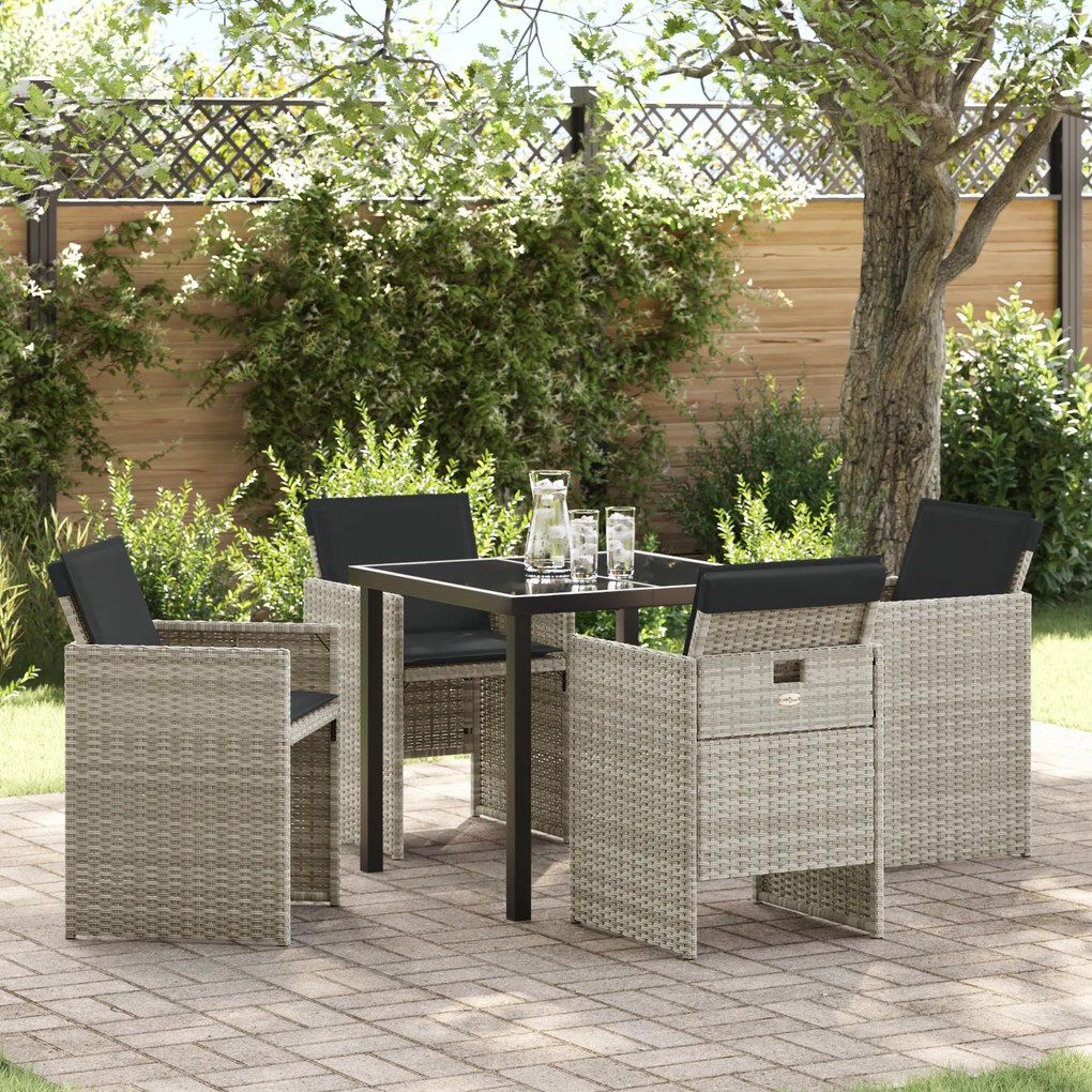vidaXL Conjunto de Jantar de Jardim de 5 Peças com Almofadas Cinzento Claro em Rattan