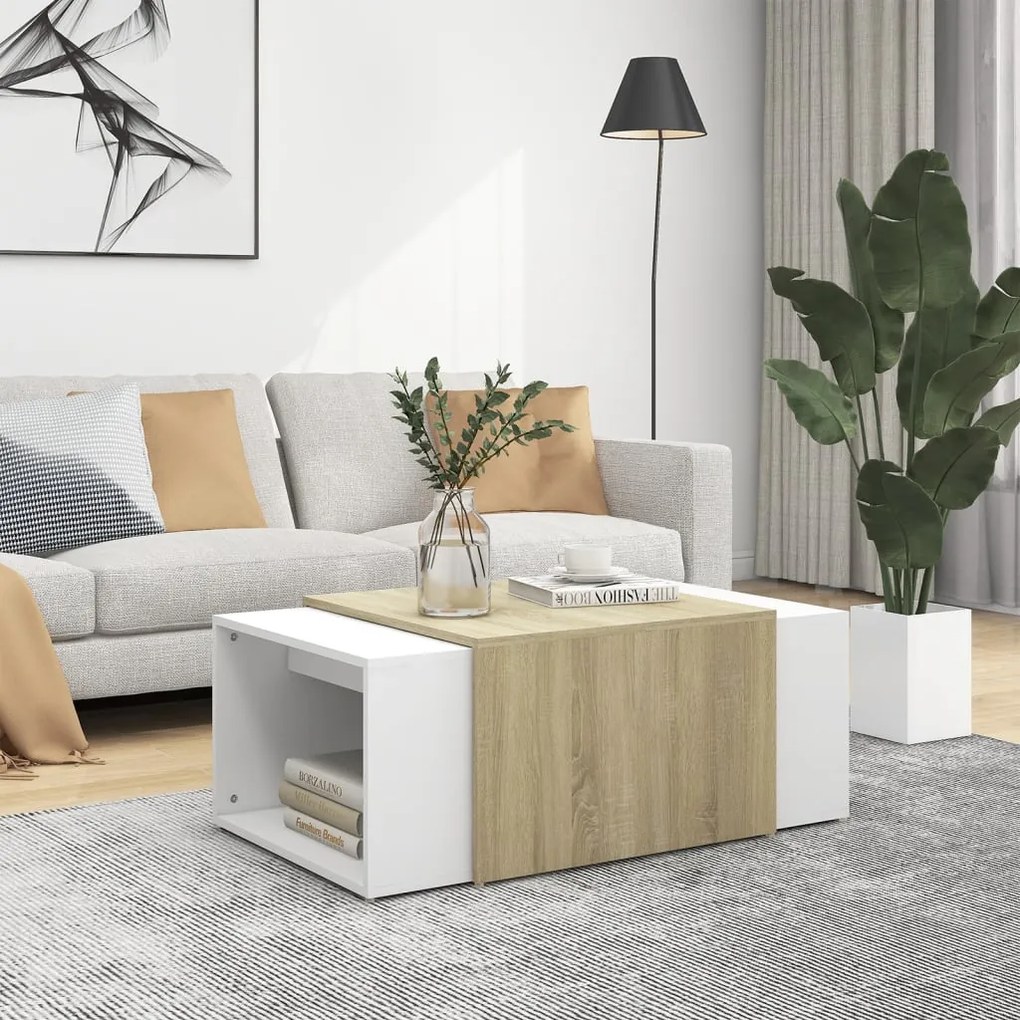 vidaXL 3 pcs conj. mesas de centro 60x60x38 cm branco/carvalho sonoma